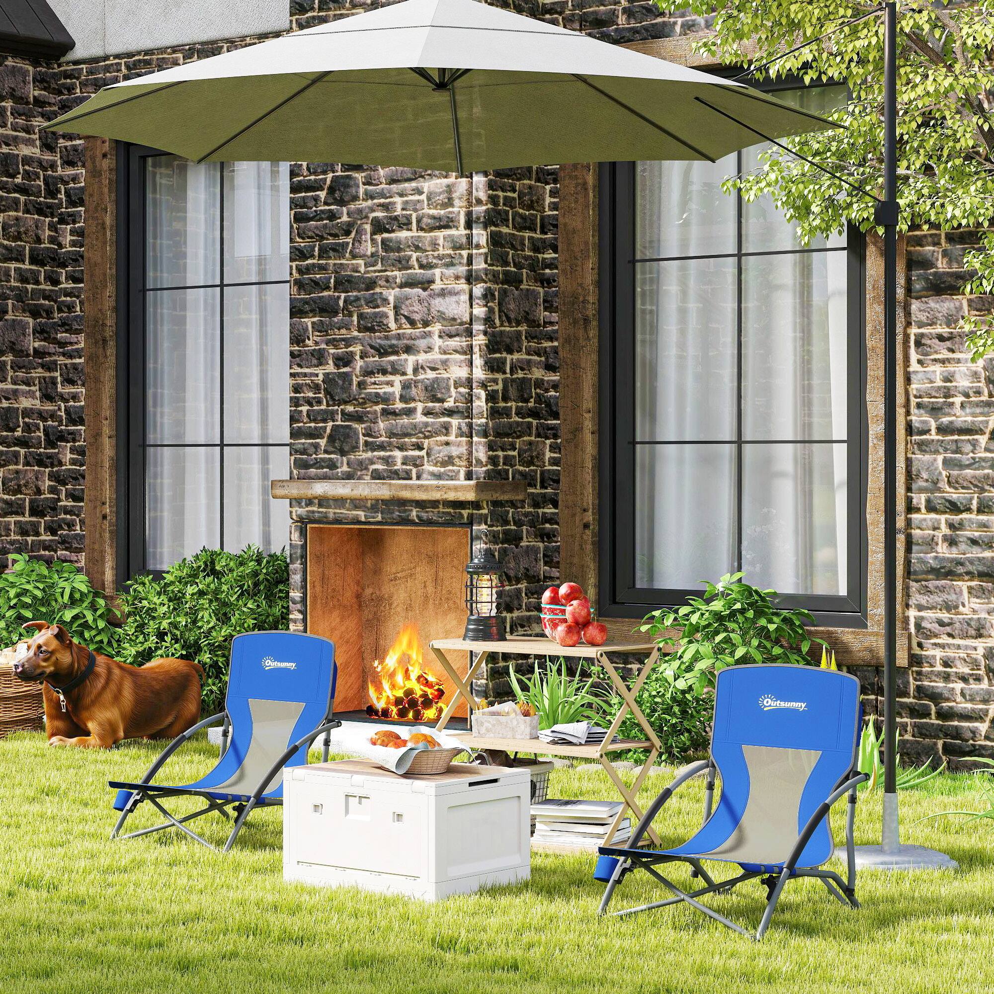 Alt View 8. Outsunny - Set of 2 Backpack Beach Chair, Folding Beach Chairs with Mesh Back, Carry Bag and Cup Holder - Blue.