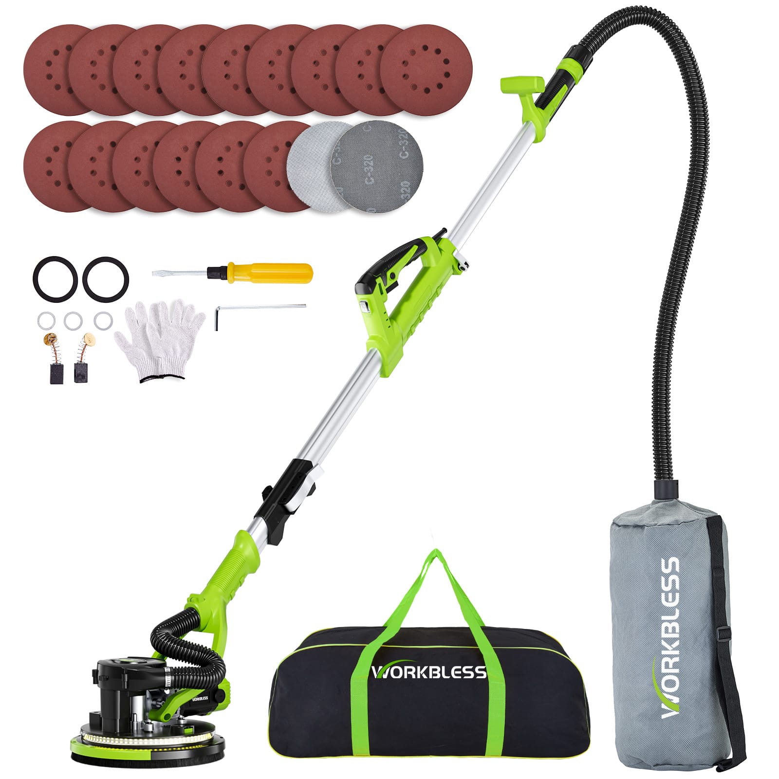 Unique Bargains - 1050W Automatic Drywall Sander, Popcorn Ceiling Removal Tool, Vacuum Dust Collector, 7 Variable Speed 15pcs Discs