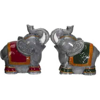 Front. Pacific Trading - Raja Elephants Ceramic Magnetic Salt and Pepper Shakers Set - Multicolor.