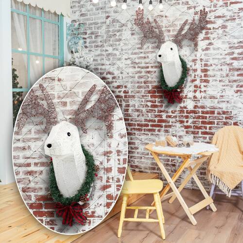 Alt View 8. Winado - 39in Christmas Wall Reindeer Head Decor with Light Hanging Wreath for Indoor / Outdoor Decoration - White.
