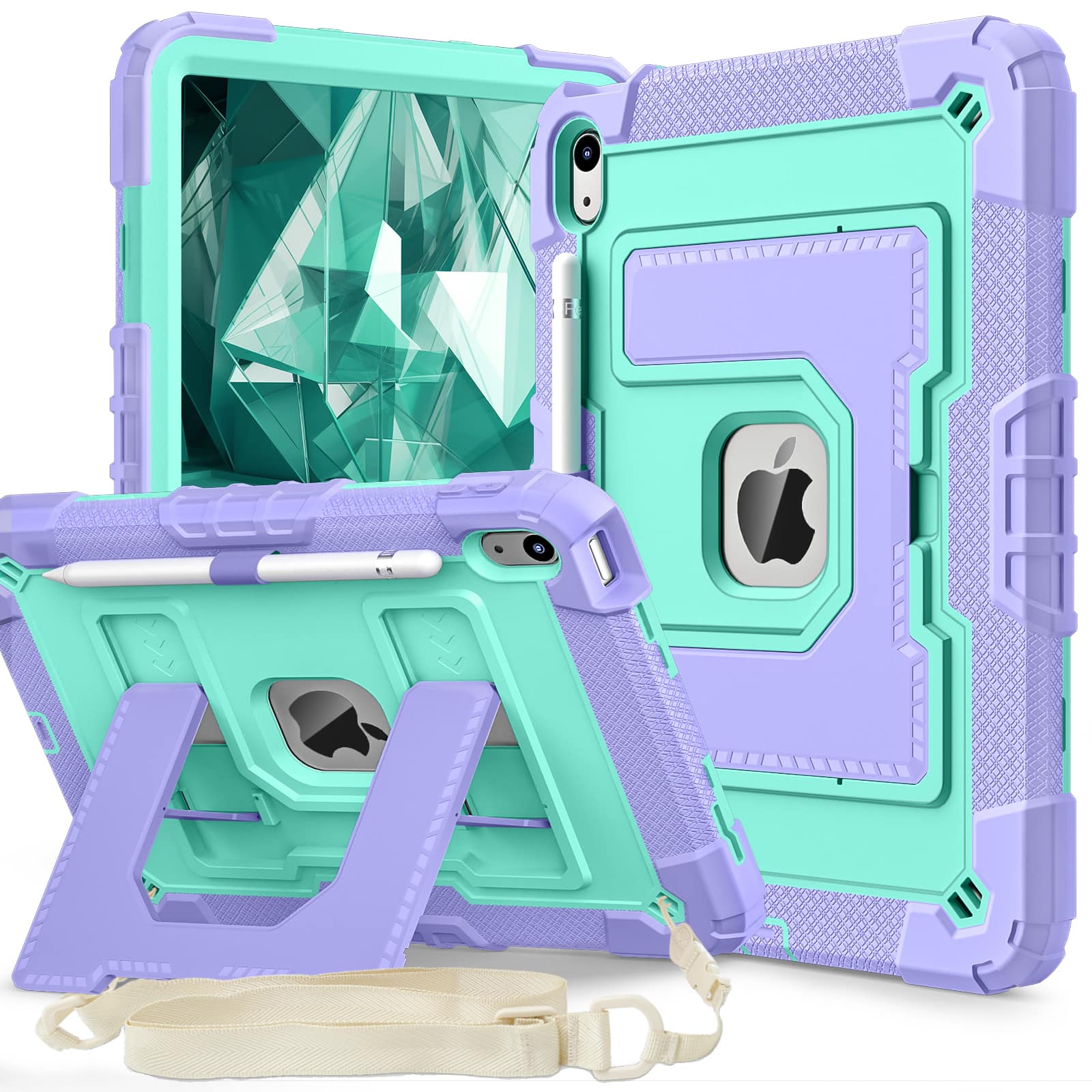 "UUCOVER - Rugged Protective Case for iPad (A16) 11-inch 2025 /iPad 10th Gen 10.9"" 2022 Shockproof Stand Cover with Shoulder Strap - Mint+Purple" price history on PriceWatchPro