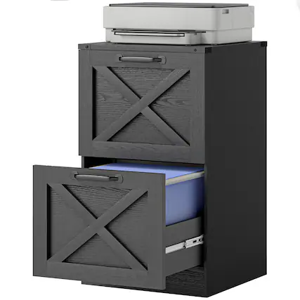 Front. Homcom - Storage Drawers Farmhouse X Pattern Printer Stand Fits Letter Files 2 Drawers - Black.