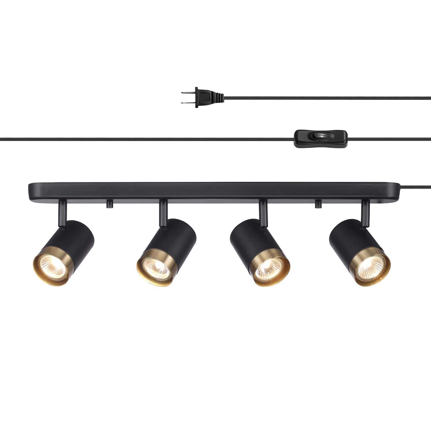 Dazzed Corner - 4-Light Plug-in Track Lighting with Pivoting Heads - Black