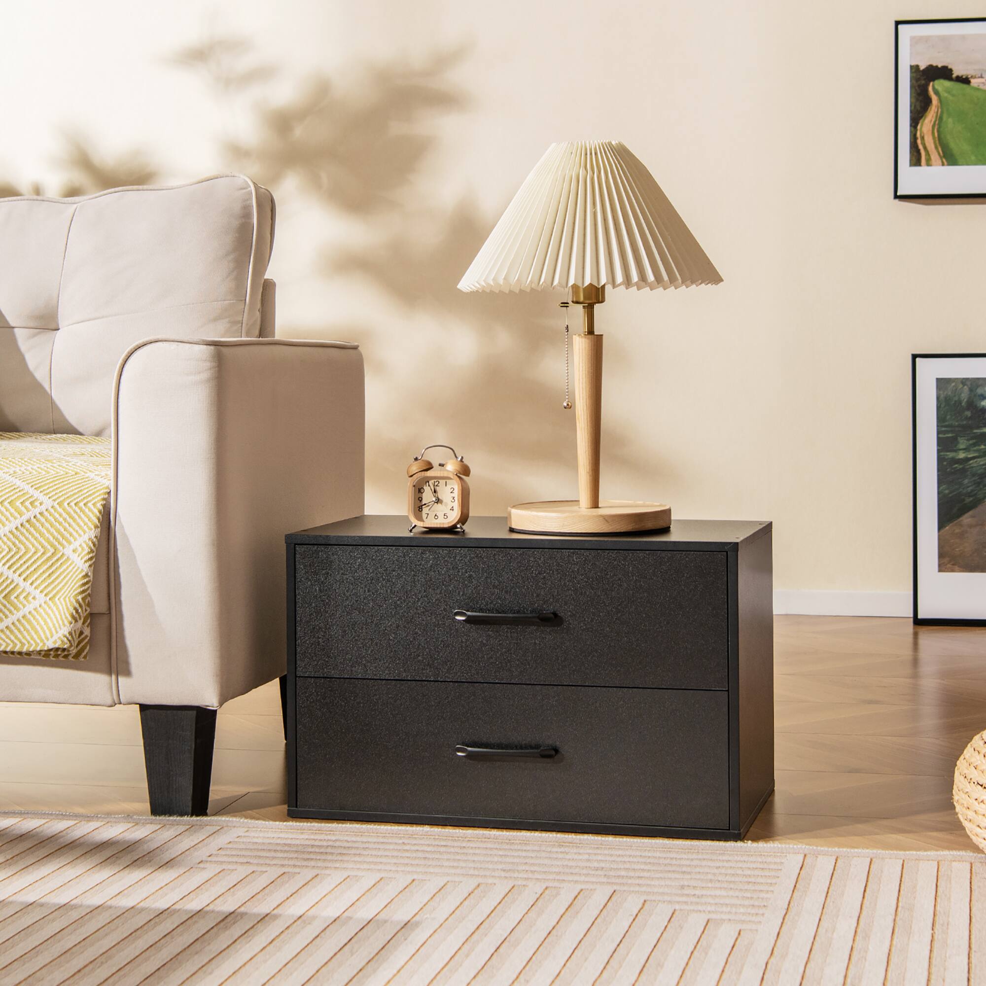 Alt View 4. Gymax - Gymax Stackable 2-Drawer Dresser Multi-Purpose Wooden Storage Cube Dresser - Black.
