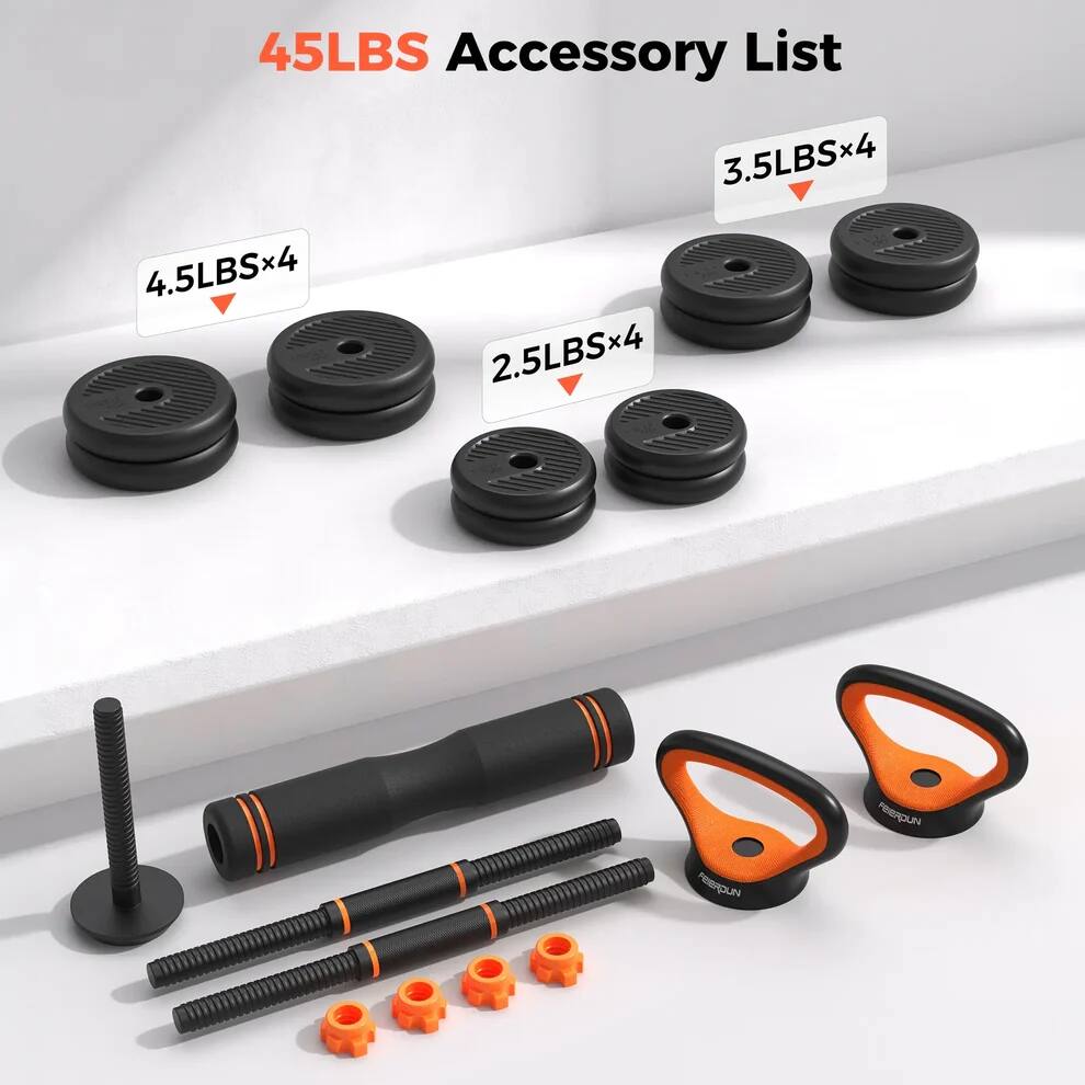 FEIERDUN - 45lbs 5-in-1 Adjustable Dumbbell Set, Converts to Barbell, Kettlebell, Push Up Stand, Weight Plate for Home Gym - 45LB price history on PriceWatchPro