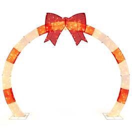 Gymax - 10.4 FT Christmas Archway w/Large Bow & Warm White LED Lights Widened Bases - Red+White