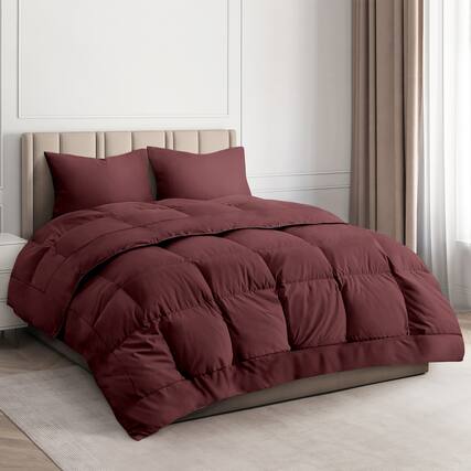 Front. CGK Linens - Premium All-Season Down Alternative Comforter - Fluffy Oversized Duvet Insert - Queen - Burgundy.