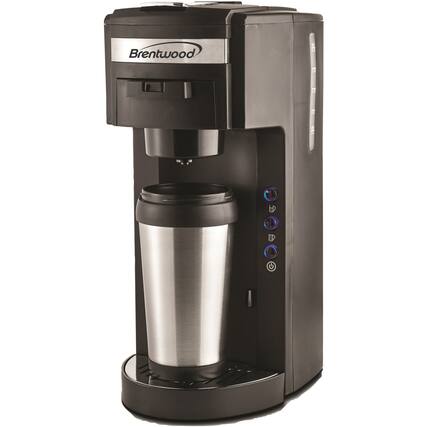 Front. Brentwood - Brentwood Ts-114 Single-serve Coffee Maker For Pods Or Grounds With Travel Mug - black.
