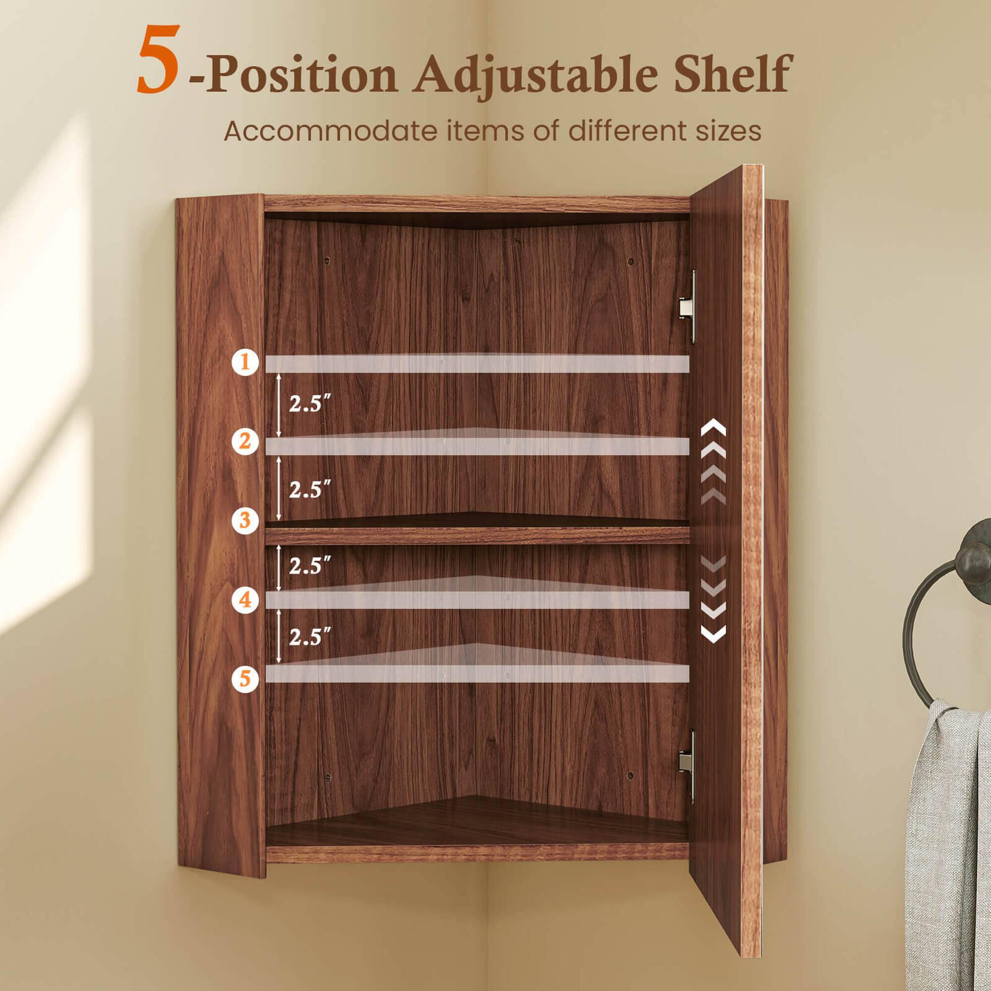 5-Position Adjustable Shelf  
Accommodate items of different sizes  

1. 2.5"  
2. 2.5"  
3. 2.5"  
4. 2.5"  
5. 2.5"