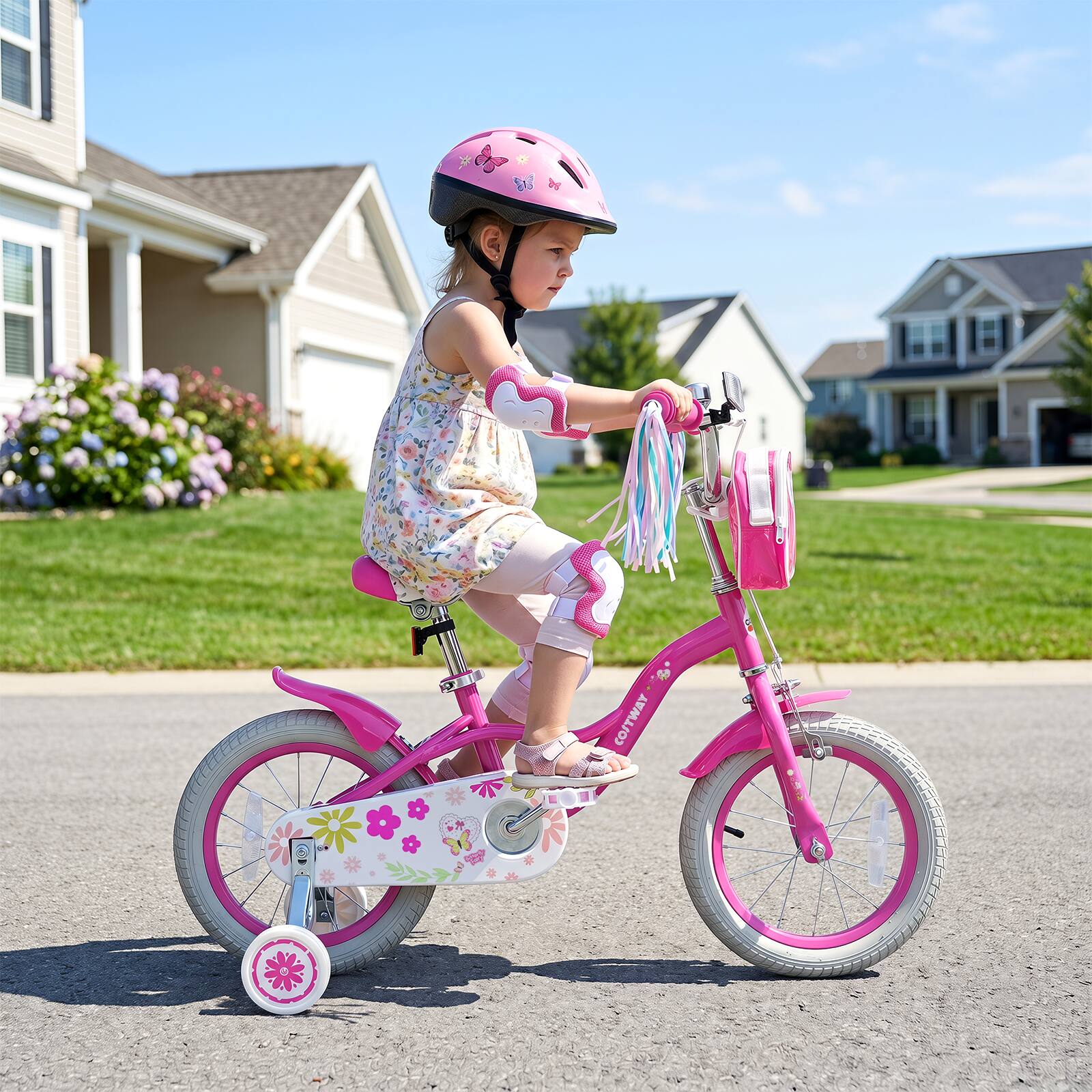 Alt View 1. Costway - Costway 14 Inches Girls Bike with Front Bag, Children Training Bicycle for 3-5 Years Old - Pink.