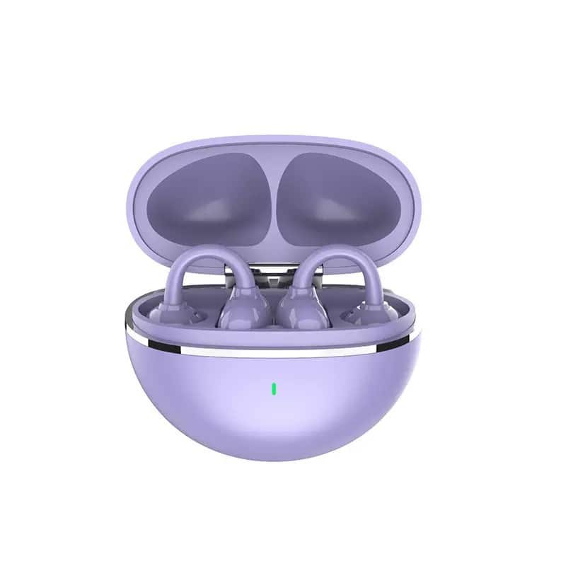 Cluzine - Purple Open-Ear Clip-On Wireless Earbuds, Bluetooth 5.4 Headphones with 3D Surround Sound