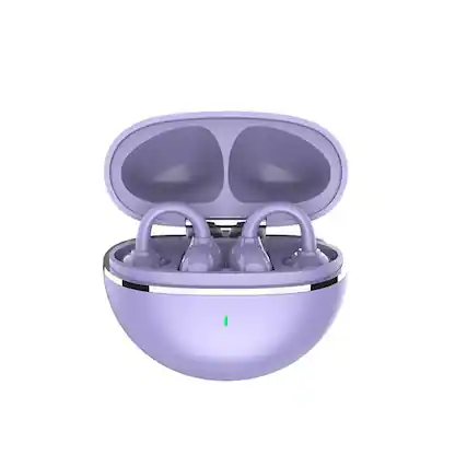 Front. Cluzine - Purple Open-Ear Clip-On Wireless Earbuds, Bluetooth 5.4 Headphones with 3D Surround Sound.