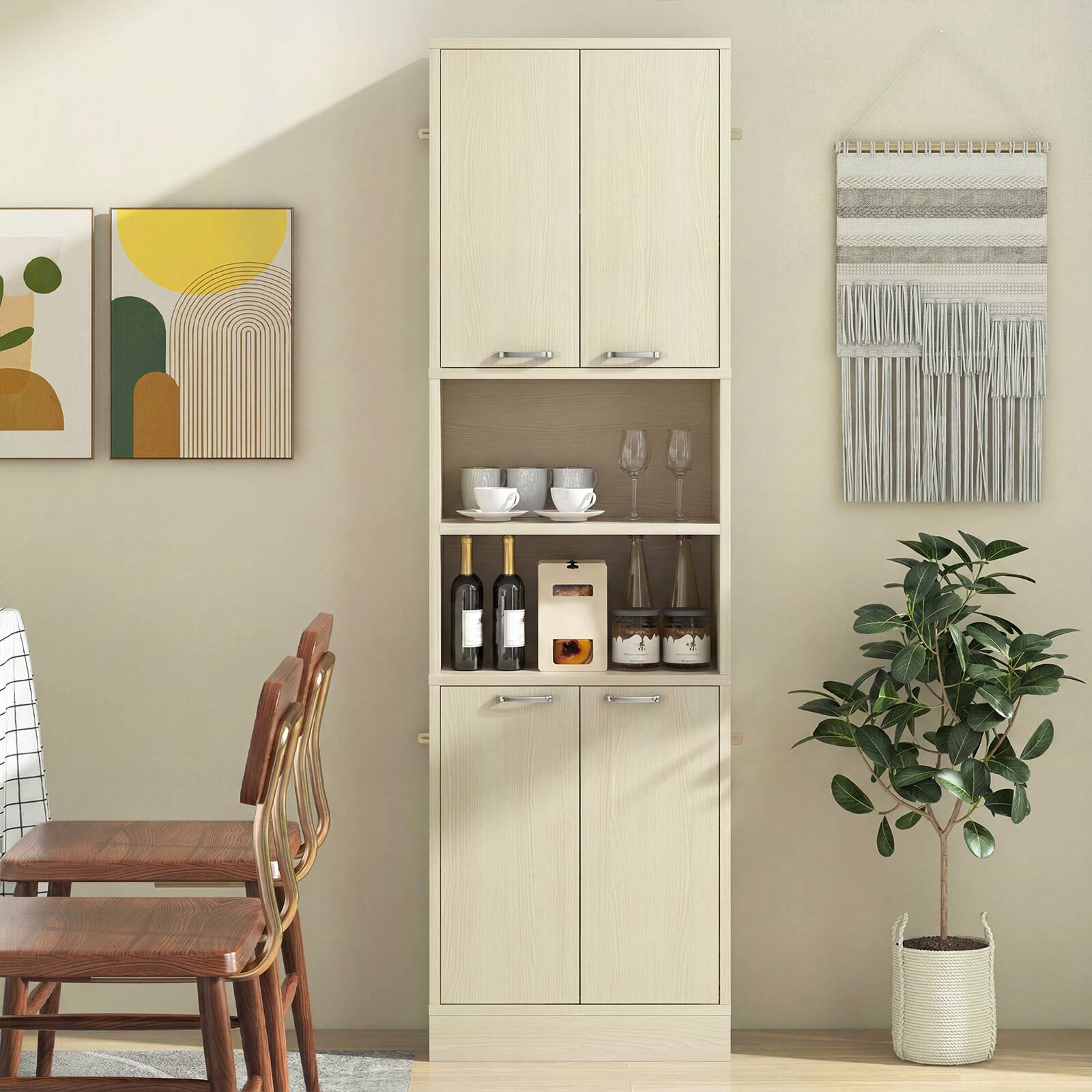 Alt View 3. Costway - Costway Kitchen Pantry Cabinet, 75" Tall Freestanding Cupboard with Doors & Shelves - Light Oak.
