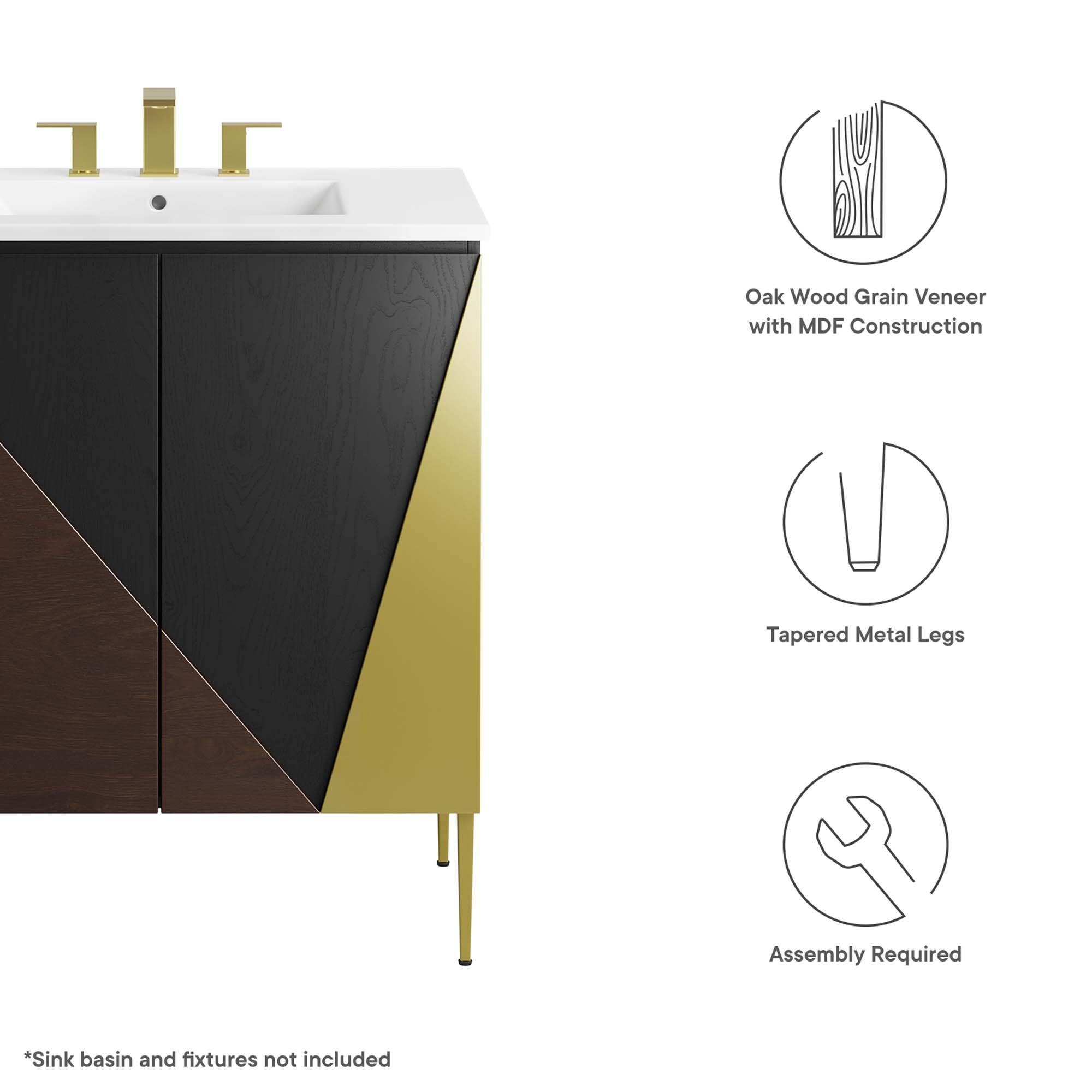 Oak Wood Grain Veneer with MDF Construction  
Tapered Metal Legs  
Assembly Required  
*Sink basin and fixtures not included