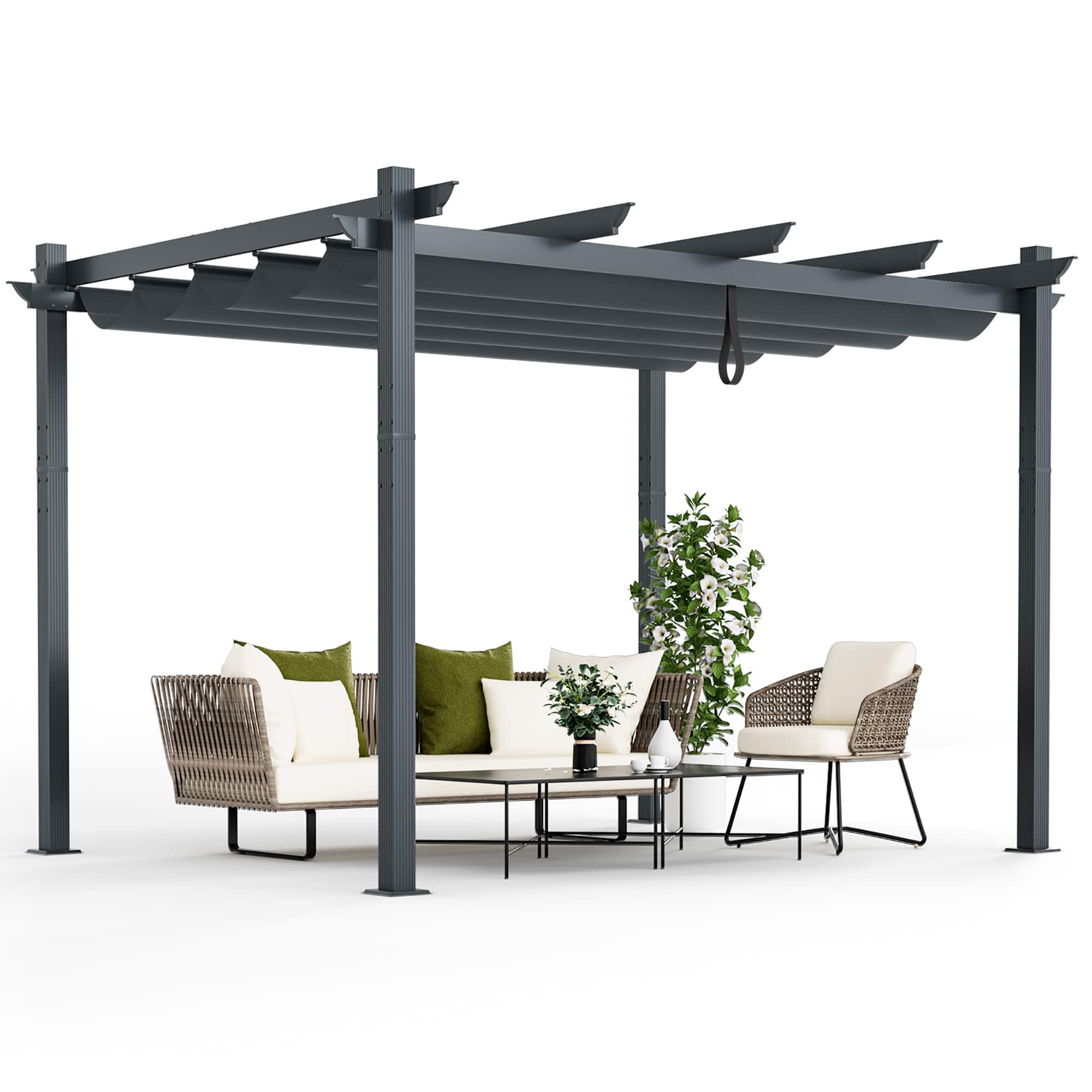 Front. Costway - Costway 10x12ft Outdoor Aluminum Retractable Pergola Canopy Shelter Grape Trellis - Gray.