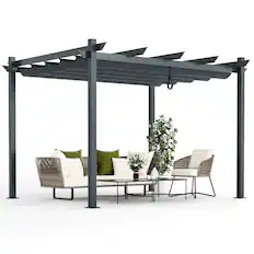 Front. Costway - Costway 10x12ft Outdoor Aluminum Retractable Pergola Canopy Shelter Grape Trellis - Gray.
