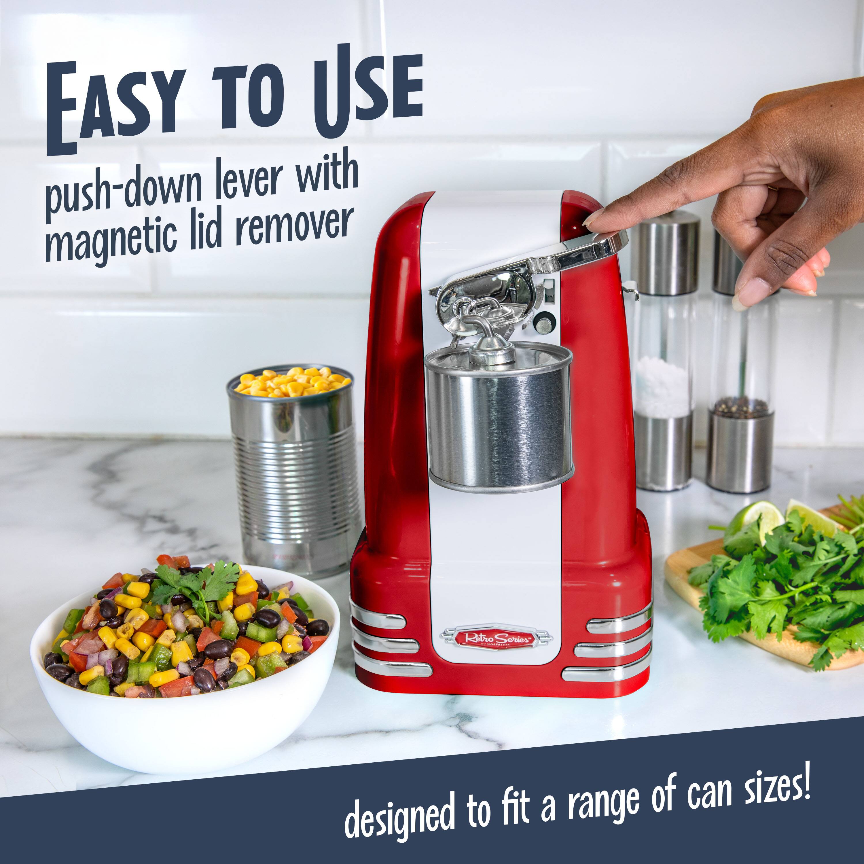 EASY TO USE  
push-down lever with magnetic lid remover  
designed to fit a range of can sizes!