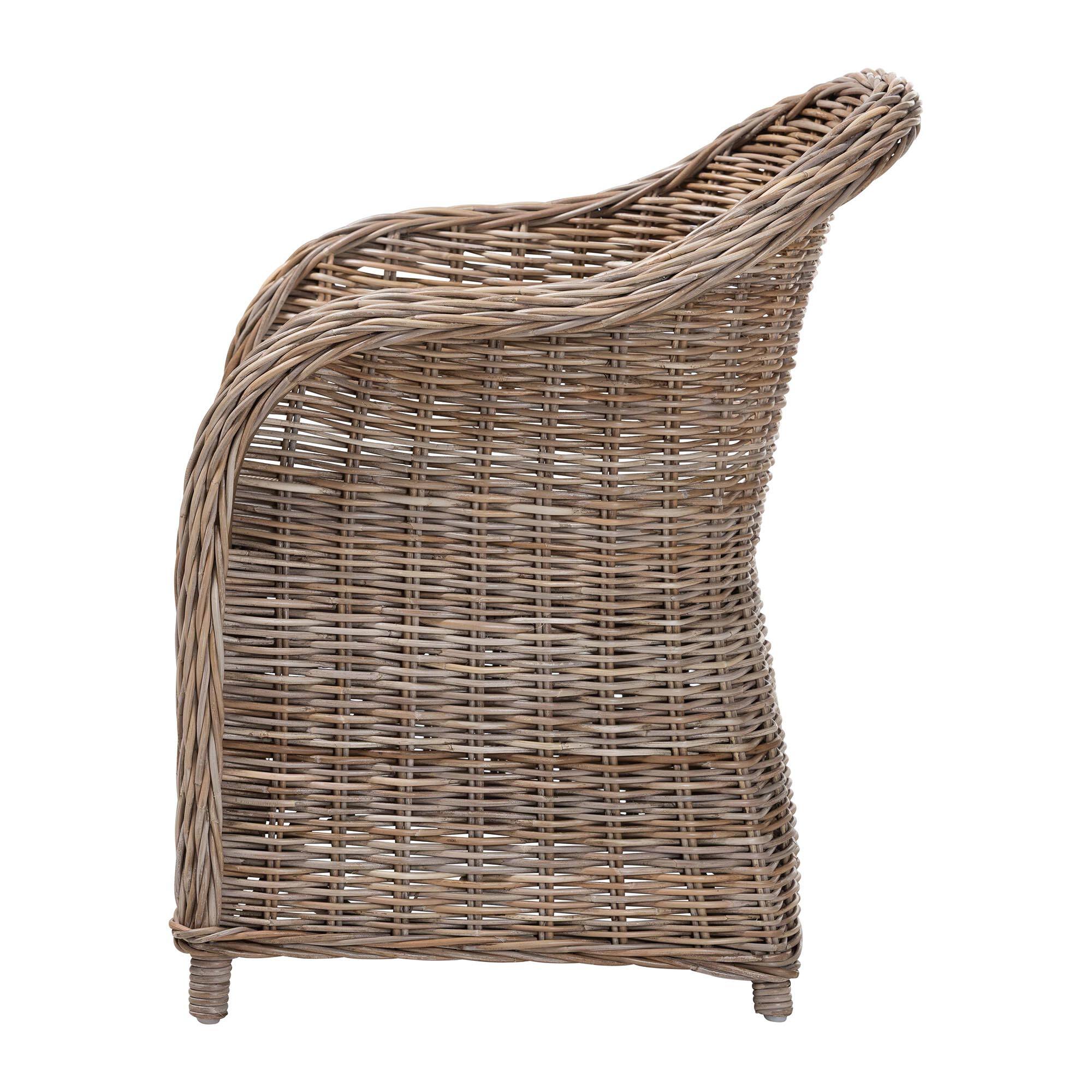 Left. bali & pari - Amanda Natural Rattan Armchair – Handwoven Wicker Barrel Chair with Removable Cushion, Coastal Boho Style Accent Seating - Kubu Grey.