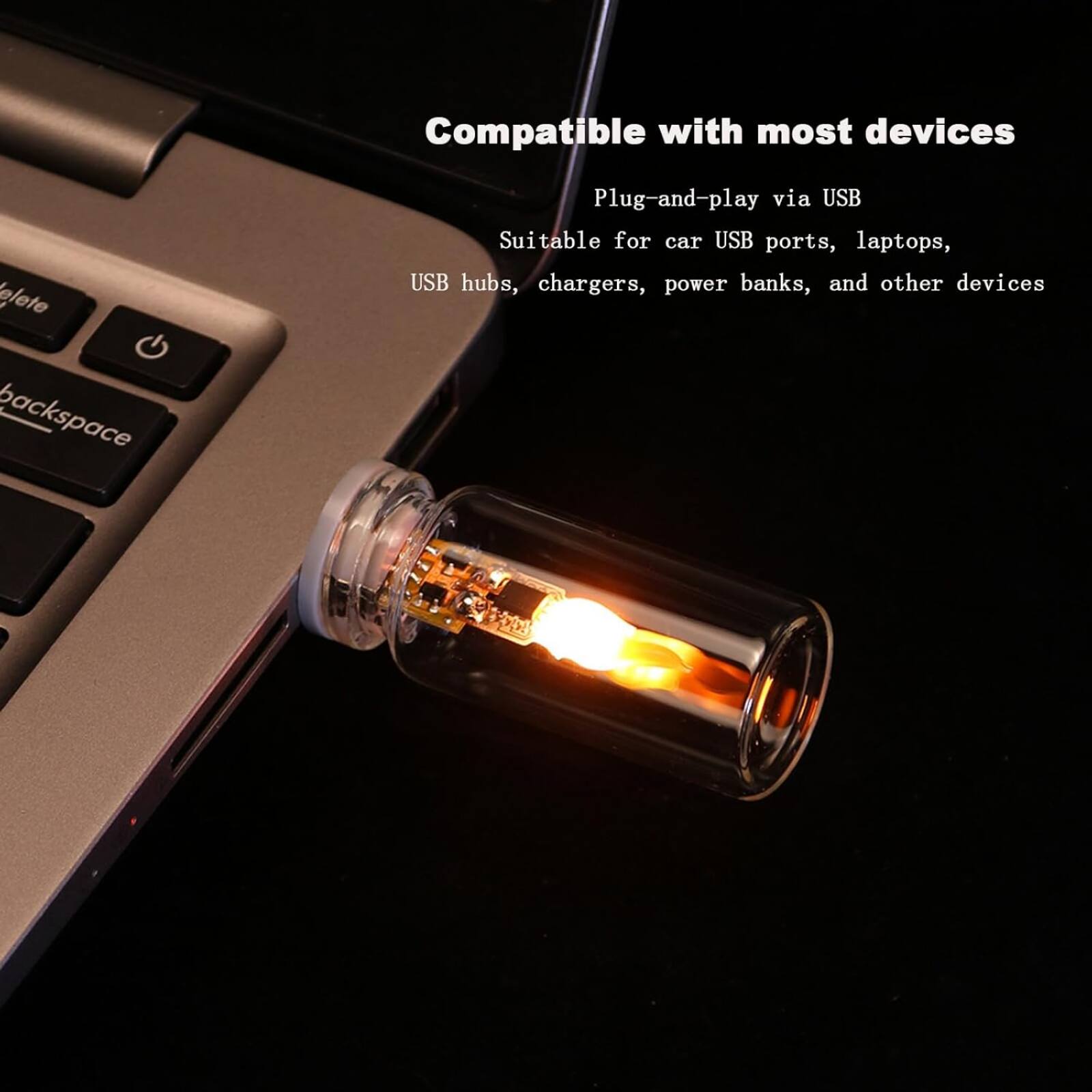 Compatible with most devices  
Plug-and-play via USB  
Suitable for car USB ports, laptops, USB hubs, chargers, power banks, and other devices