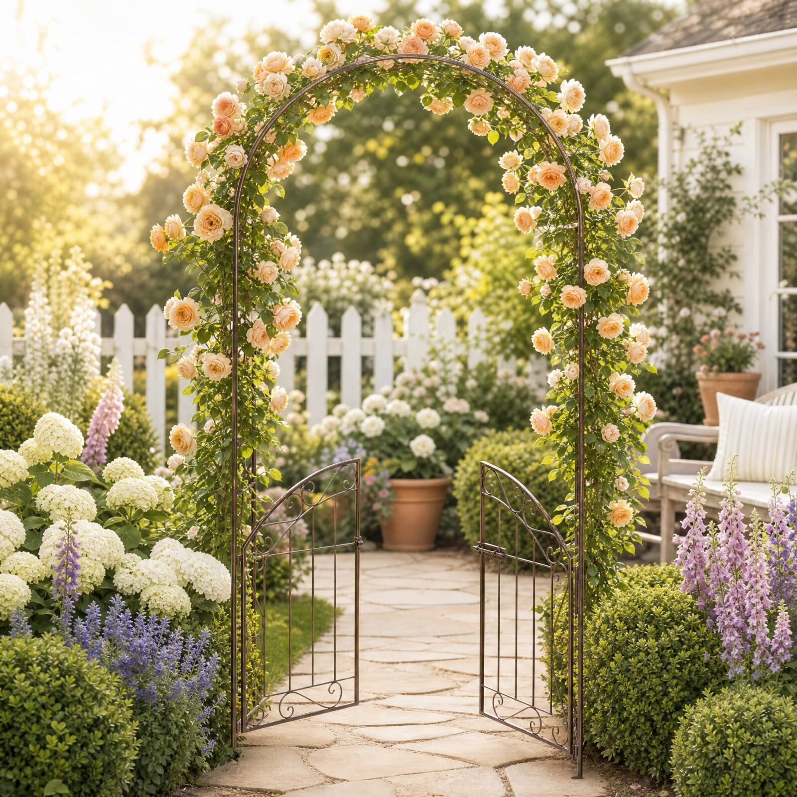 Alt View 3. Costway - Costway 79" Metal Garden Arch with Gate, Heavy Duty Arbor Trellis with 4 Stakes - Bronze.