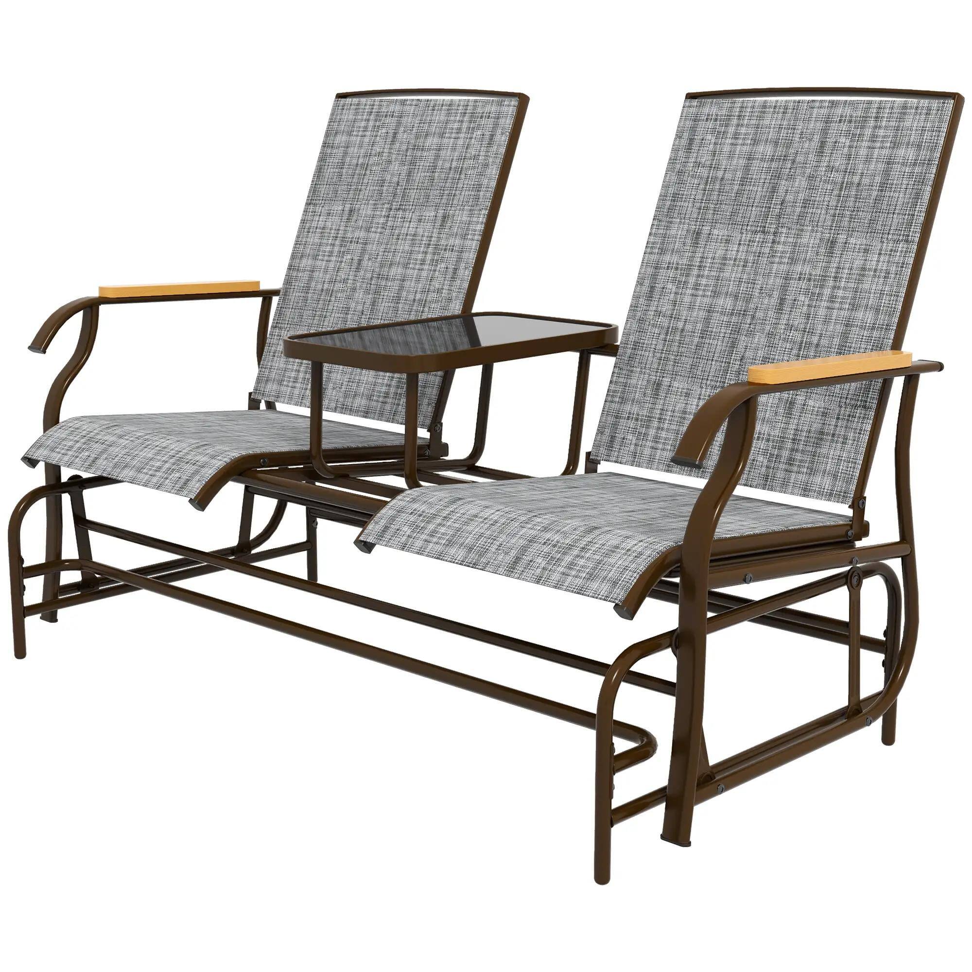 Angle. Resenkos - Resenkos 2-Person Swing Bench, Outdoor Glider Loveseat with Table, Steel Frame, Perfect for Patio Relaxation,Gray - Gray.