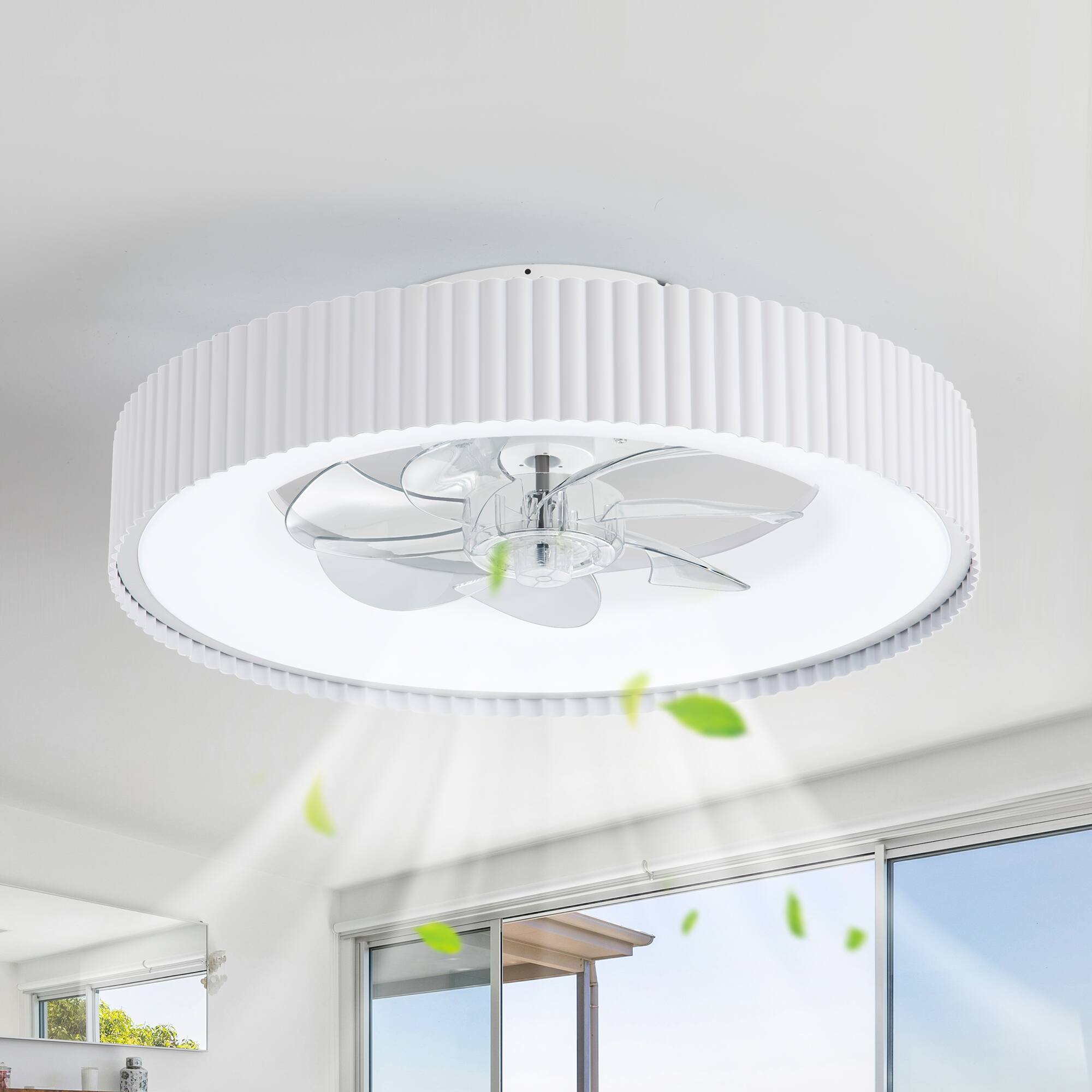 Back. Breezary - 19-Inch Caged Ceiling Fan with 7 PC Blades, 3 Color  Light, DC Motor, 6-Speed Remote Control, Memory Function - Matte White.