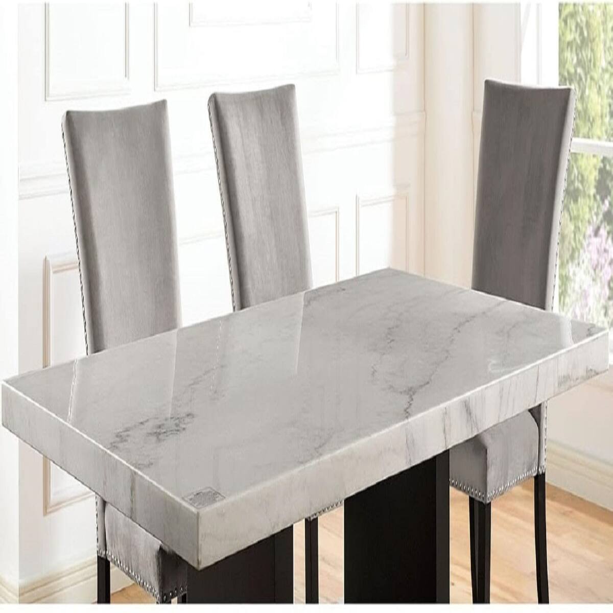 Loheer Genuine Marble Dining Table, White Rectangular Six Seater, Solid ...