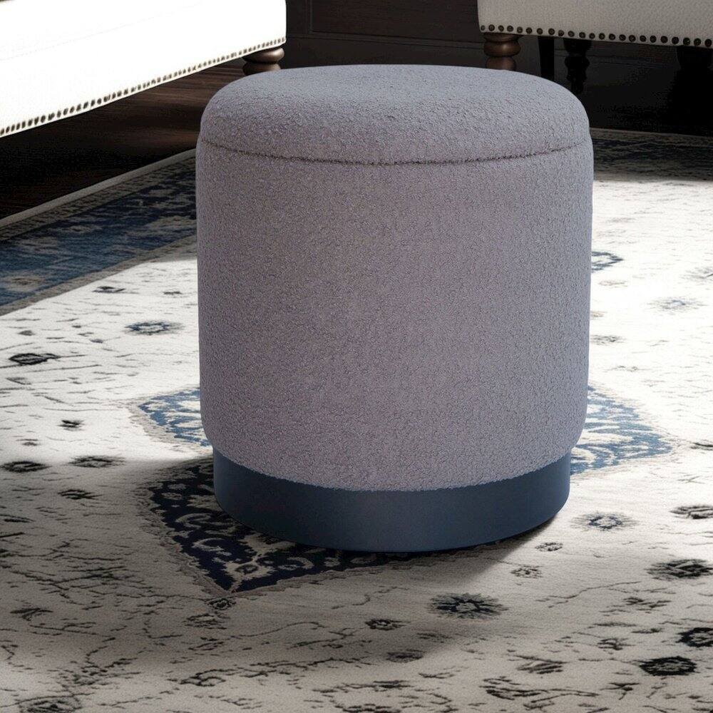 Left. Carolina Chair & Table - Handwoven Hephaestus Silver Boucle Storage Ottoman - Silver.