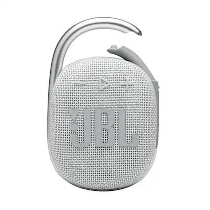 Front. JBL - Clip 4 Portable Mini Bluetooth Speaker, IP67, 10h - White Colour.