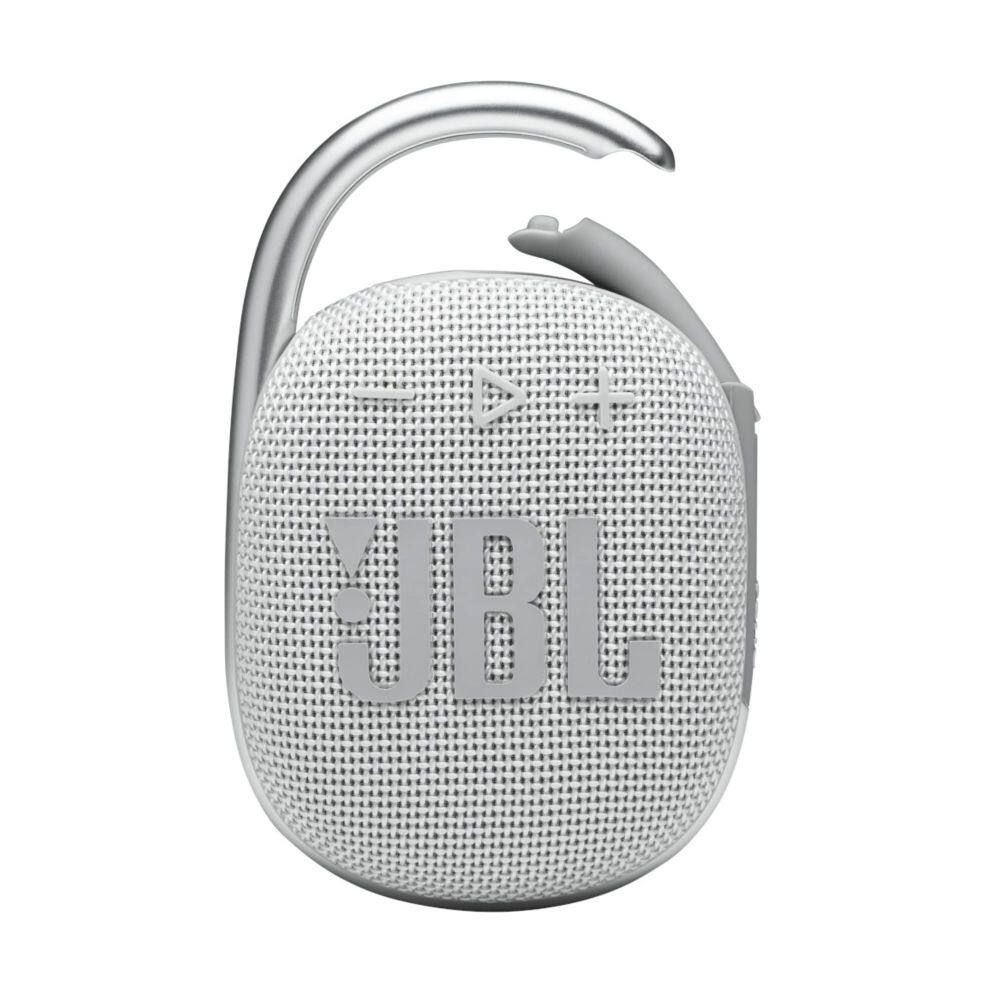 Front. JBL - Clip 4 Portable Mini Bluetooth Speaker, IP67, 10h - White Colour.