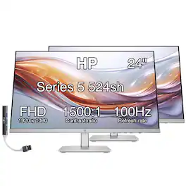 HP - Series 5 524sh 24'' FHD IPS Monitor, Anti-Glare, Flicker Free, VGA, HDMI & DKZ Hub, (94C19AA#ABA) 2Pack - Black/Silver