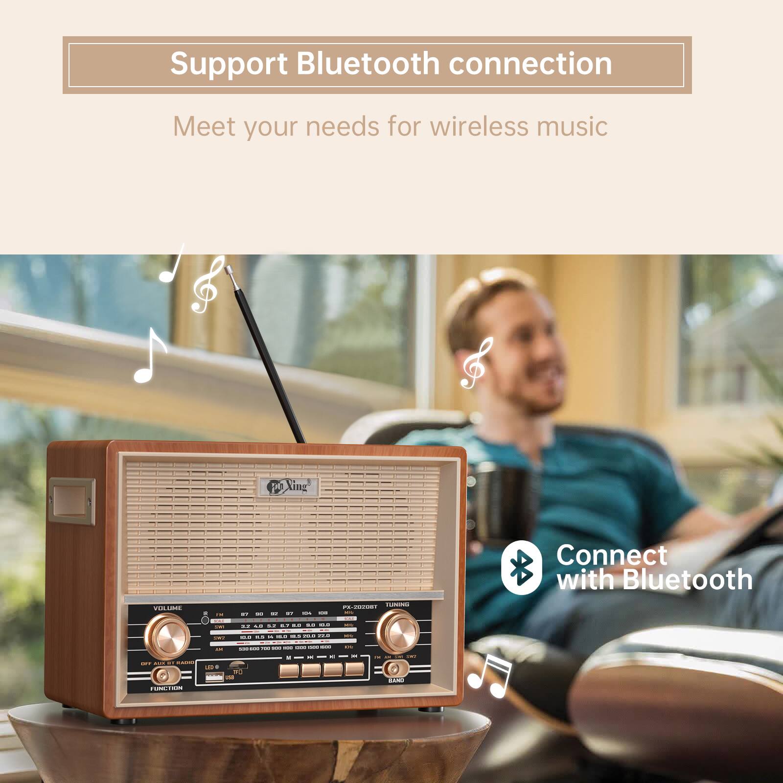 Support Bluetooth connection  
Meet your needs for wireless music  

Connect with Bluetooth