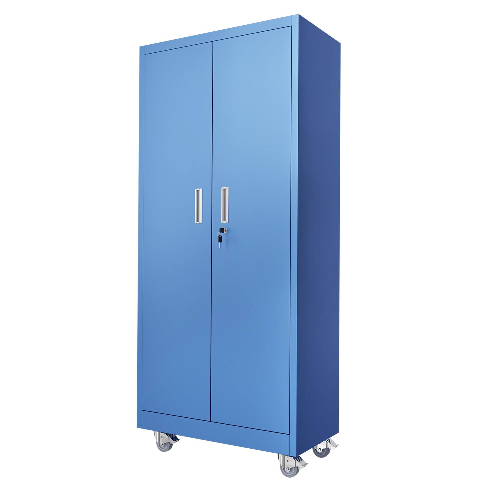 Alt View 2. Winado - Metal Storage Cabinet with 2 Doors, 4 Adjustable Shelves, 750 lbs Capacity, 360° Swivel Wheels for Garage, Office, Home - Blue.