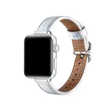 Front. Posh Tech - Carmen Skinny Leather Band for Apple Watch - Silver.
