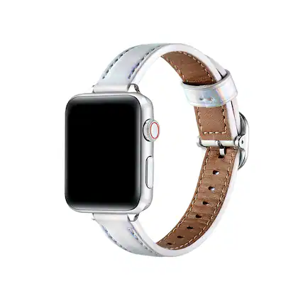 Front. Posh Tech - Carmen Skinny Leather Band for Apple Watch - Silver.