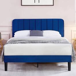 Hivvago - Queen size Upholstered Platform Bed Frame with Headboard - Blue
