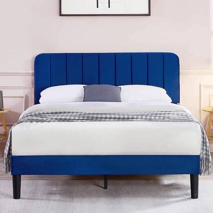 Front. Hivvago - Hivvago Queen size Upholstered Platform Bed Frame with Headboard - Blue.