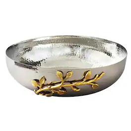 Jiallo - Elegance Gilt Leaf Hammered Salad Bowl 12" Dia - Silver, Multi Color