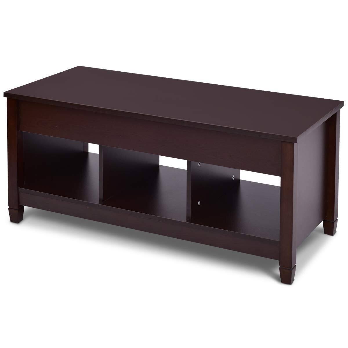 Left. Hivvago - Brown Wood Lift Top Coffee Table with Hidden Storage Space - Brown.