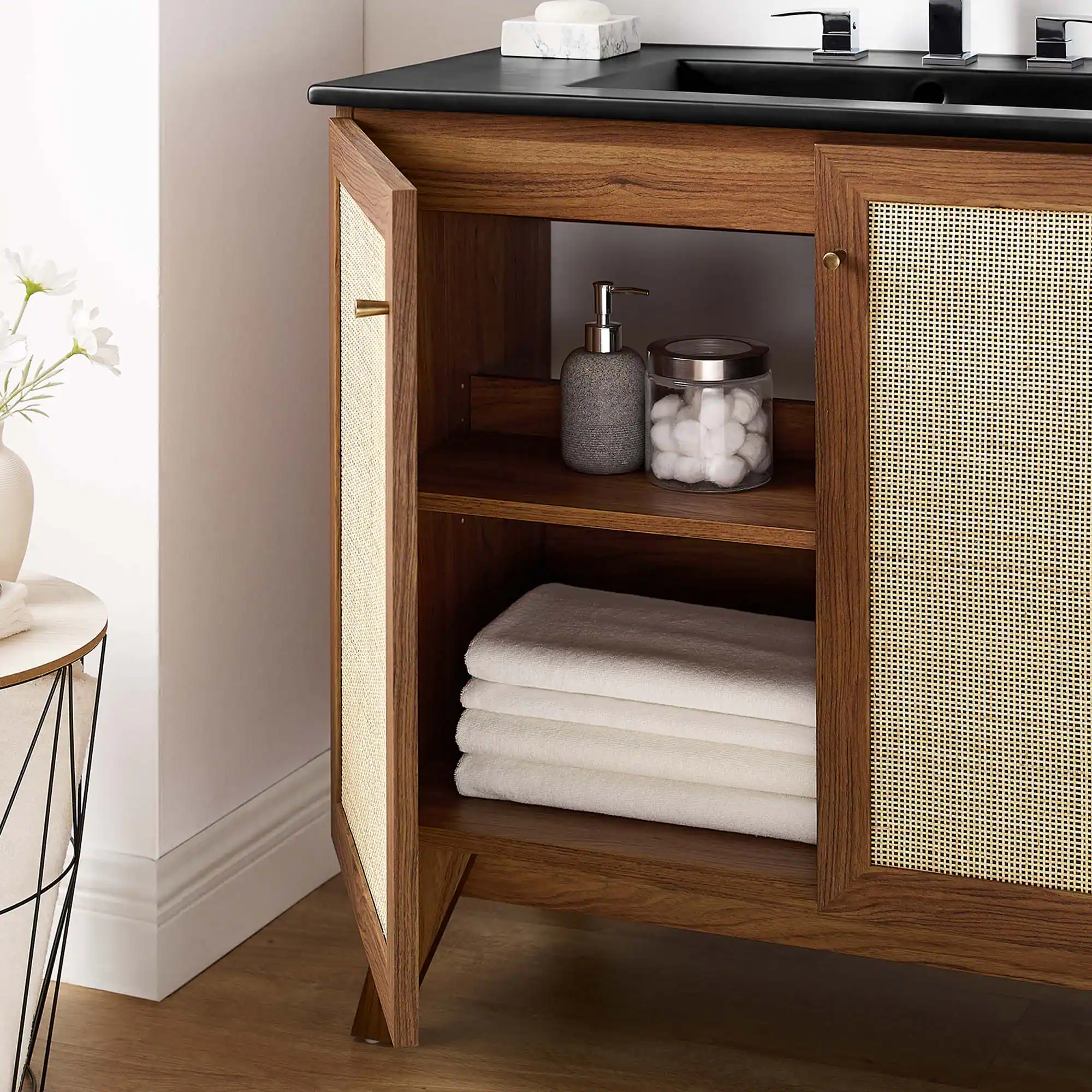 Alt View 1. Modway - Soma Bathroom Vanity with Black Basin Included by Modway - Walnut Black.