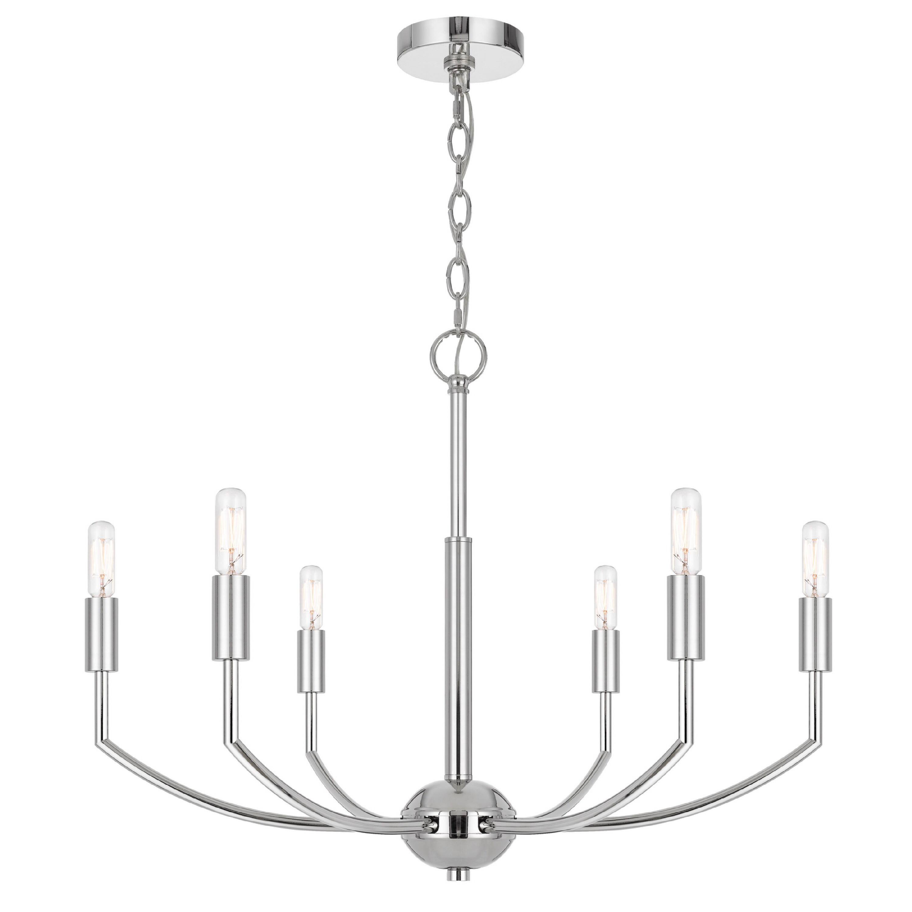 Angle. Manhattan Lane - Kera 6 Light Candelabra Chandelier, 26 Inch XL Modern Chrome Metal - Chrome.