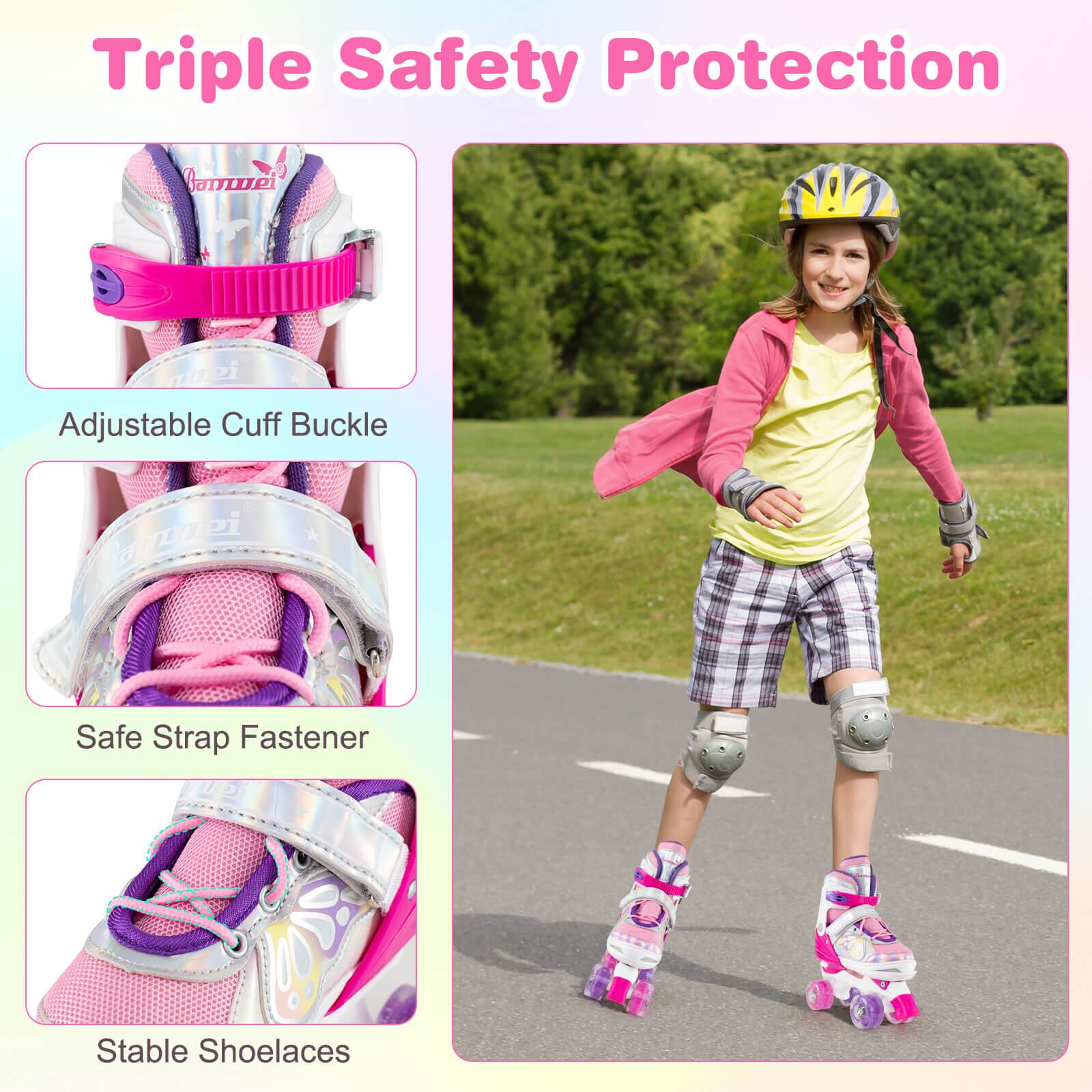 Triple Safety Protection

- Adjustable Cuff Buckle
- Safe Strap Fastener
- Stable Shoelaces