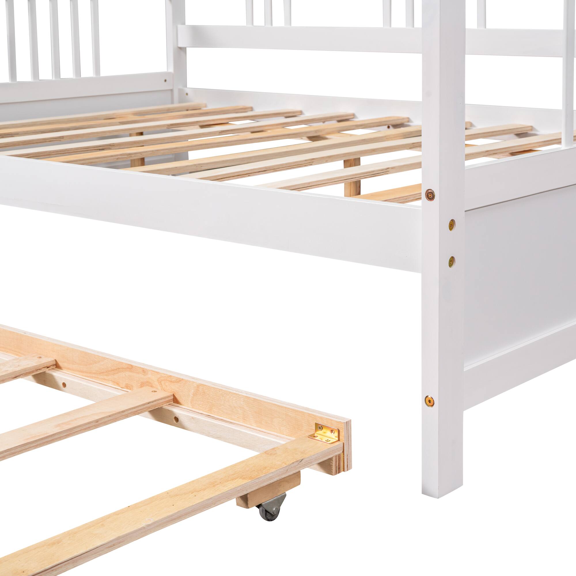 Alt View 4. Tiramisubest - Full Size Daybed Wood Bed with Twin Size Trundle,White - White.