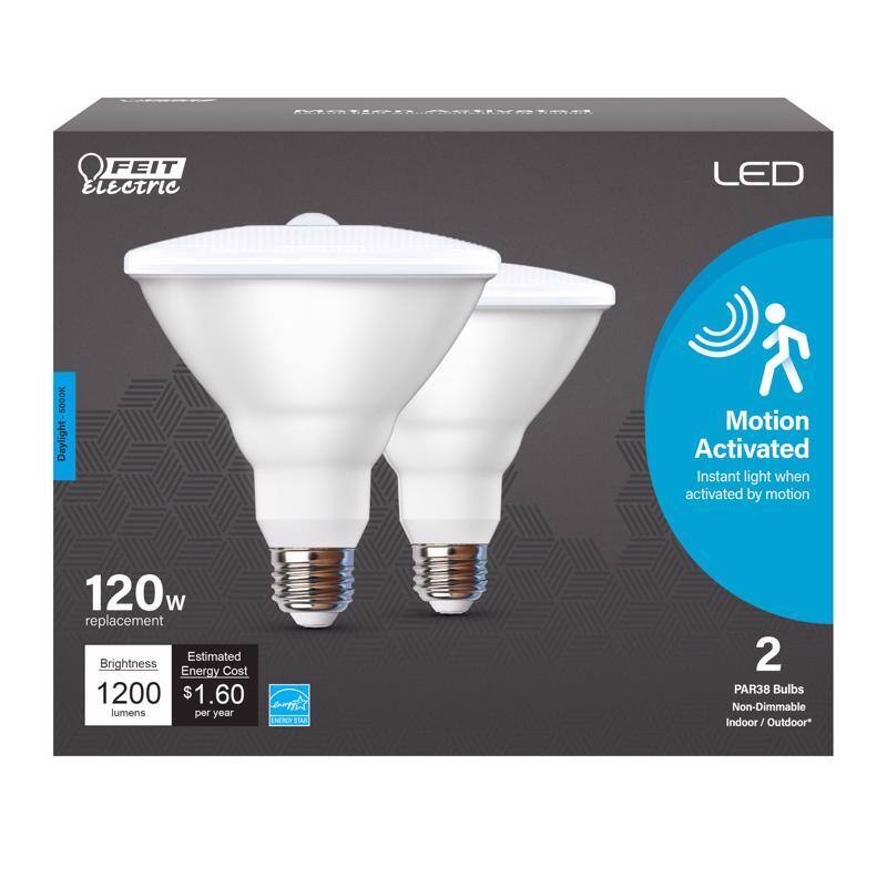 FEIT ELECTRIC - PAR38 E26 (Medium) LED Motion Activated Bulb Daylight 120 Watt Equivalence 2 pk