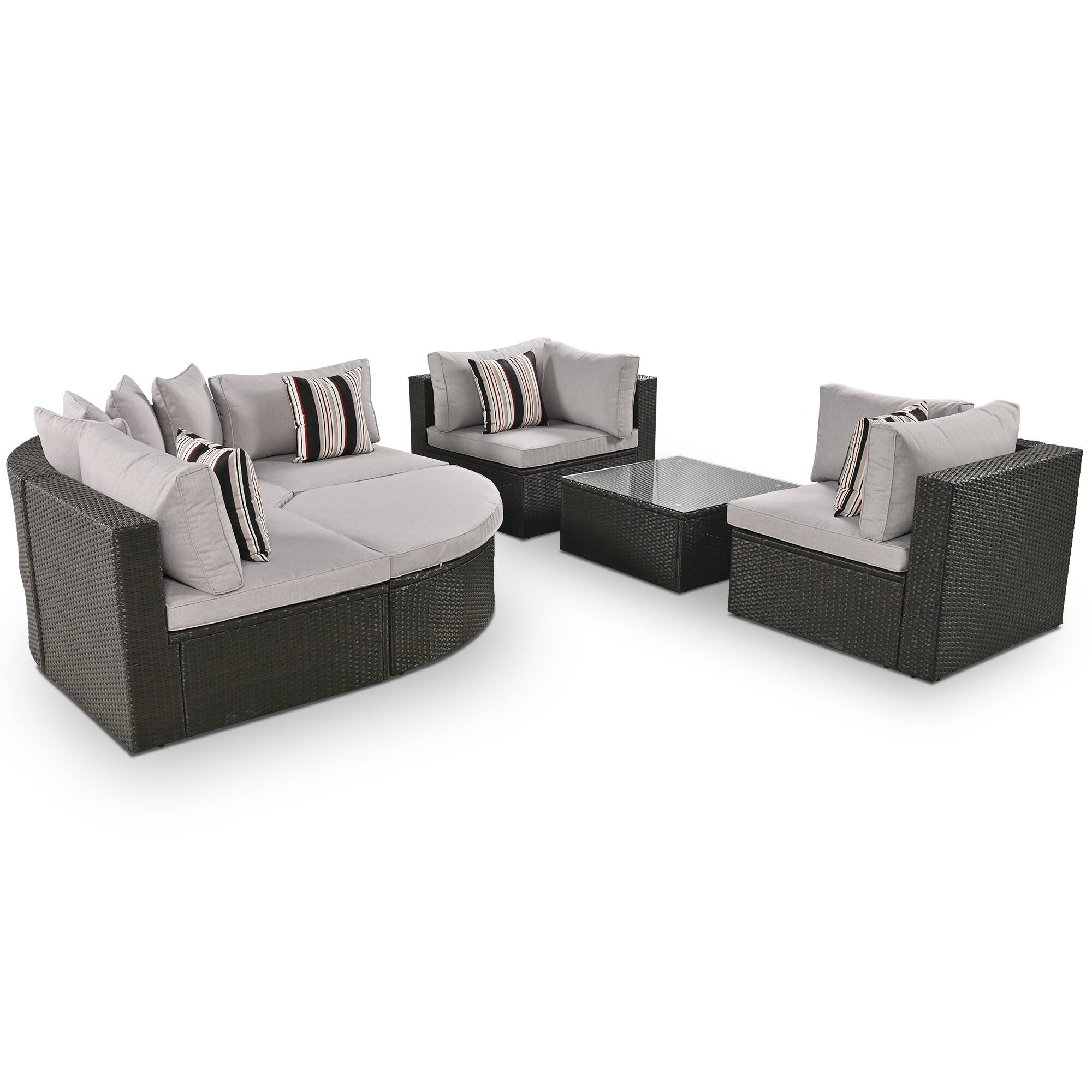 Alt View 4. Mondawe - 7-piece Outdoor Wicker Sofa Set With Colorful Pillows - Gray.