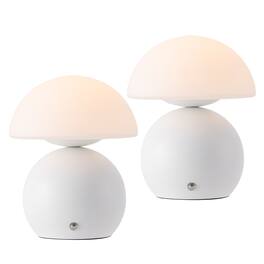 Jonathan Y - Kanya 7.25" USB-C Rechargeable Table Lamp Set of 2, Metal Base with Glass Dome Shade and Touch Dimmer - White