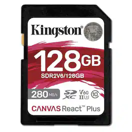 Kingston - Canvas React Plus 128GB SD Card (V60 - 280MB/s Read) - SDR2V6/128GB