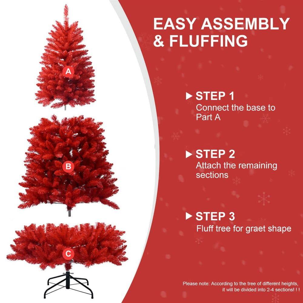 EASY ASSEMBLY & FLUFFING

STEP 1  
Connect the base to Part A

STEP 2  
Attach the remaining sections

STEP 3  
Fluff tree for great shape

Please note: According to the tree of different heights, it will be divided into 2-4 sections!!!