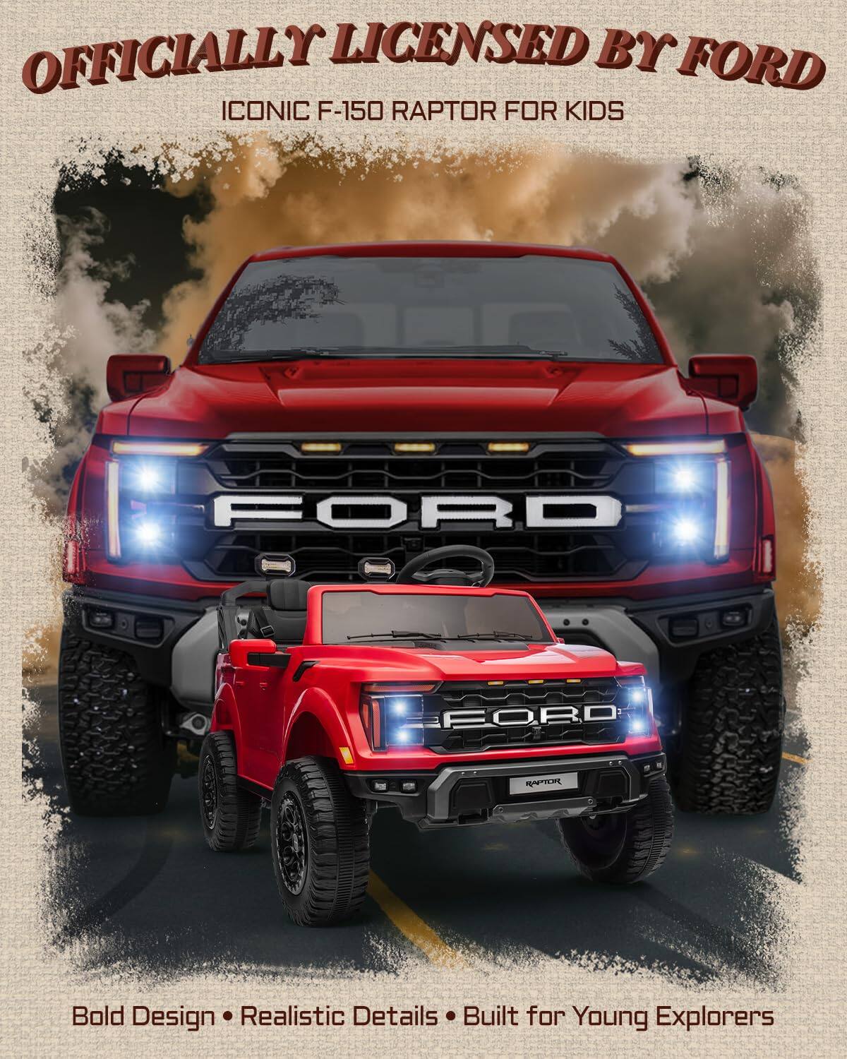 OFFICIALLY LICENSED BY FORD  
ICONIC F-150 RAPTOR FOR KIDS  

Bold Design • Realistic Details • Built for Young Explorers