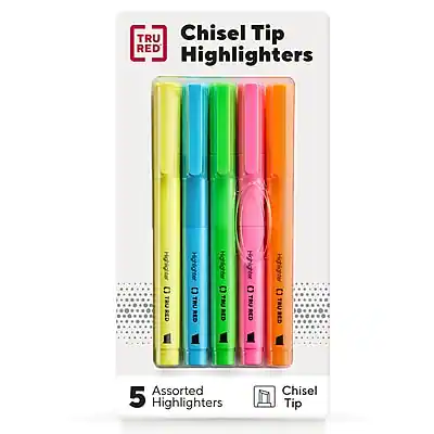 TRU RED Chisel Tip Highlighters
Assorted 5 Highlighters
Chisel Tip